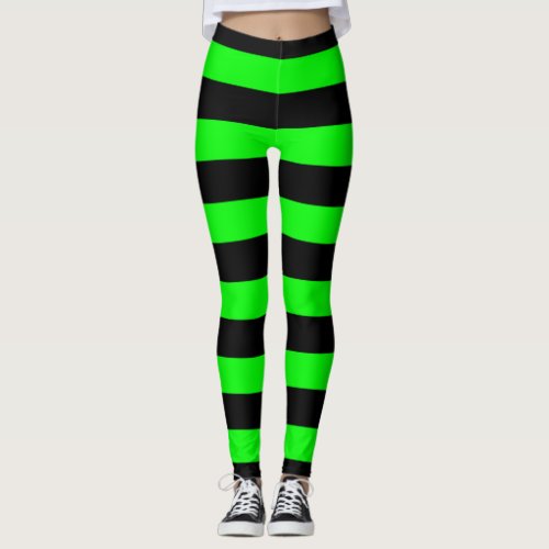 Black and Green Striped Witches Stockings Leggings