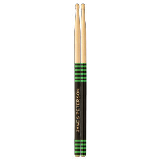 Black and Green Stripes Custom Name V09 Drumsticks
