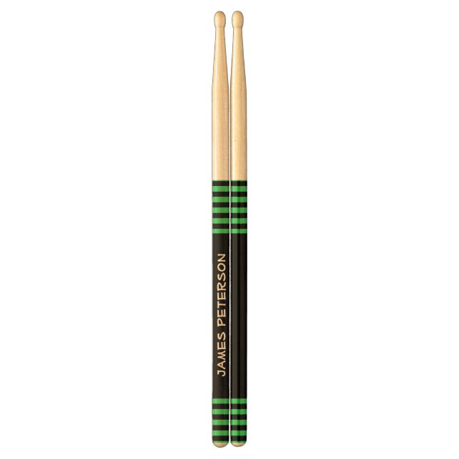 Black and Green Stripes Custom Name V09 Drumsticks (Front)