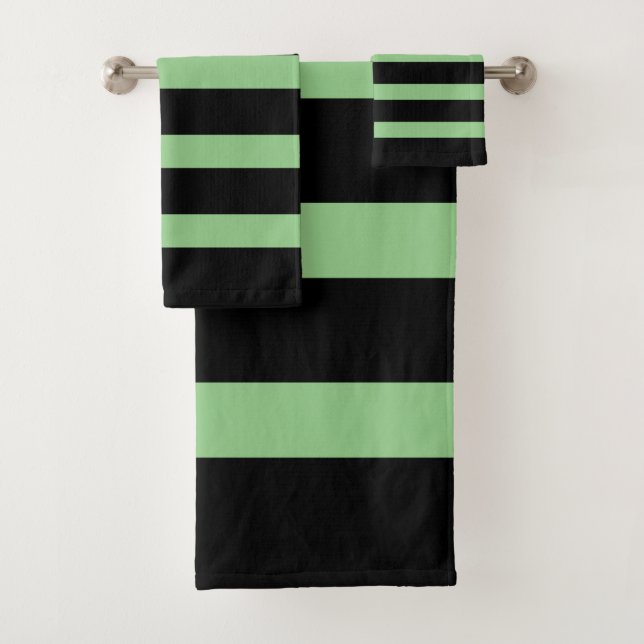 Black and green stripes pattern bath towel set (Insitu)