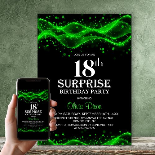 Black and Green Surprise 18th Birthday Party