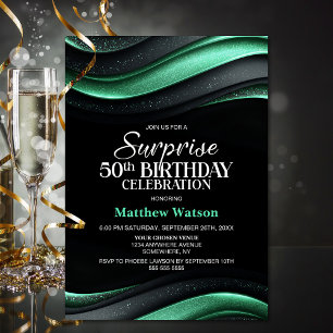 Black and Green Surprise 50th Birthday Party Invitation