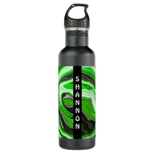 Black and Green Swirls Fluid Art Personalized  Stainless Steel Water Bottle