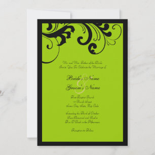 Black and Green Swirls Frame Wedding Invitation
