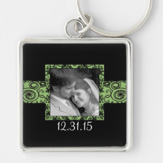 Black and Green Swirly Floral Wedding Keychain