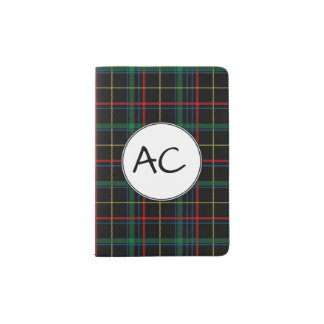 Black and green tartan passport holder