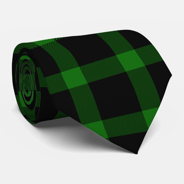 Black and Green Tartan Plaid Pattern Neck Tie (Rolled)
