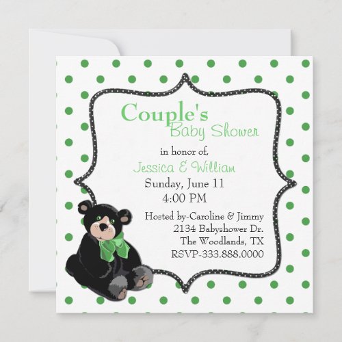 Black and Green Teddy Bear Couples Baby Shower Invitation