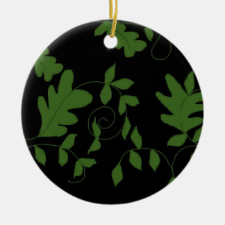 Black and Green Vines and Leaves Ceramic Ornament