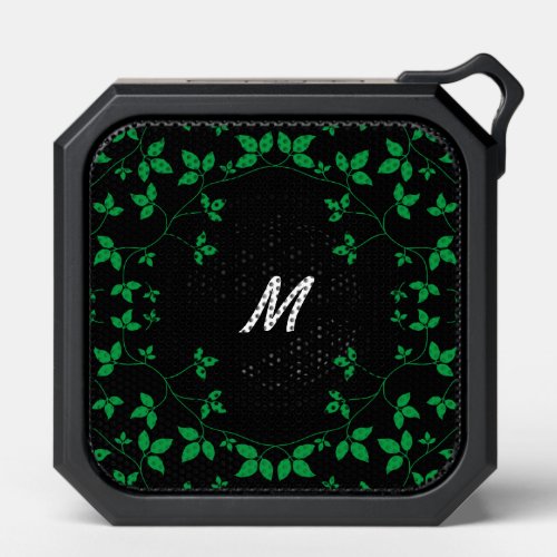 Black and Green Vines with Monogram Initial Bluetooth Speaker
