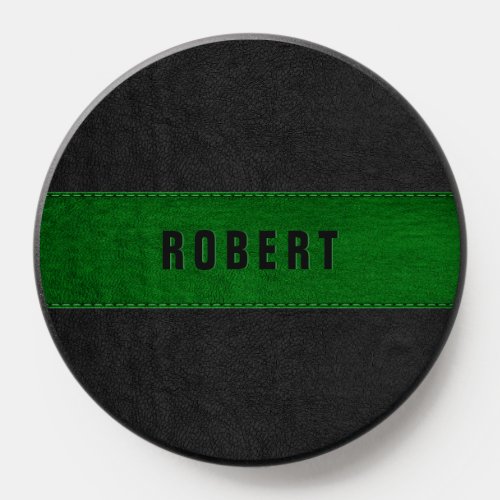 Black and green vintage leather stitched effect PopSocket