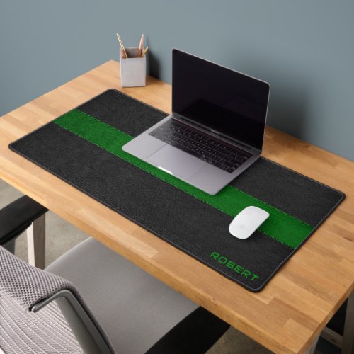 Black and green vintage leather texture monogram desk mat
