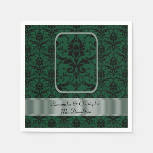 Black and green wedding damask pattern napkins