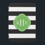 Black and Green Wide Stripes Monogram iPad Mini Cover<br><div class="desc">Chic modern stylish iPad case design features a preppy nautical horizontal stripe pattern personalized with your monogram initials or name in a quatrefoil frame. Click Customize It to change monogram font and colors to create your own unique one of a kind design!</div>
