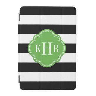 Black and Green Wide Stripes Monogram iPad Mini Cover