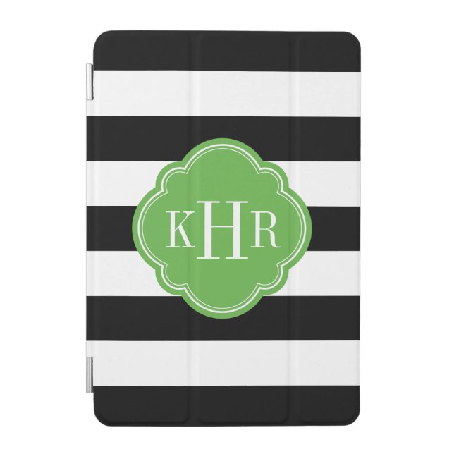 Black and Green Wide Stripes Monogram iPad Mini Cover (Front)