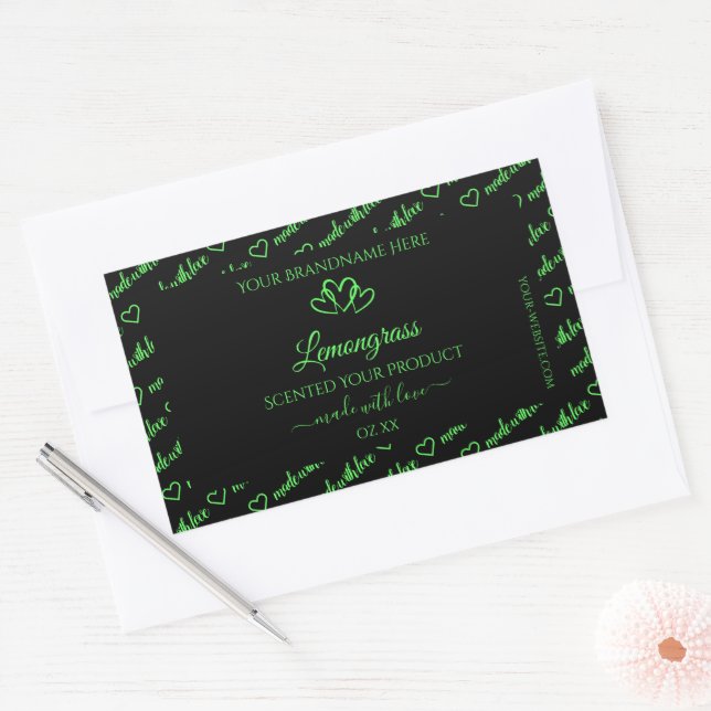 Black and Green Words Cloud Product Labels Hearts (Envelope)