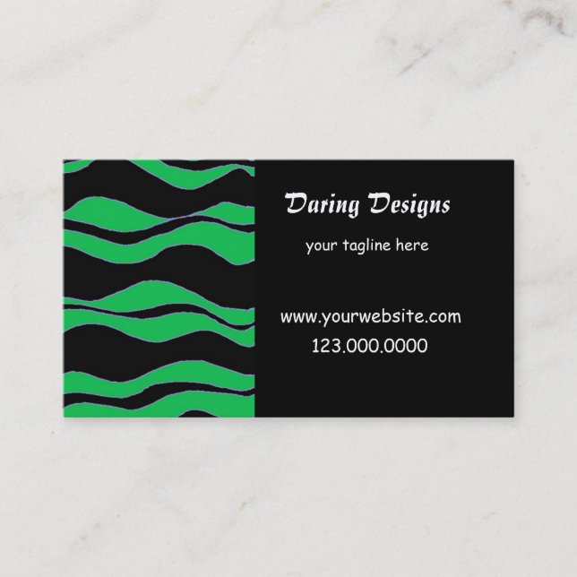 Black and Green Zebra Print Business Card (Front)