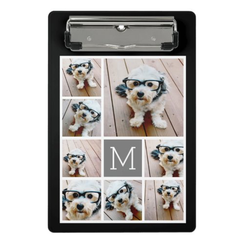 Black and Grey 8 Photo Collage classic monogram Mini Clipboard