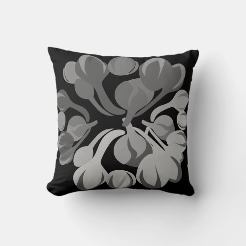Black and Grey Asymmetric Modern Large Floral Throw Pillow