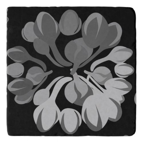 Black and Grey Asymmetric Modern Large Floral Trivet