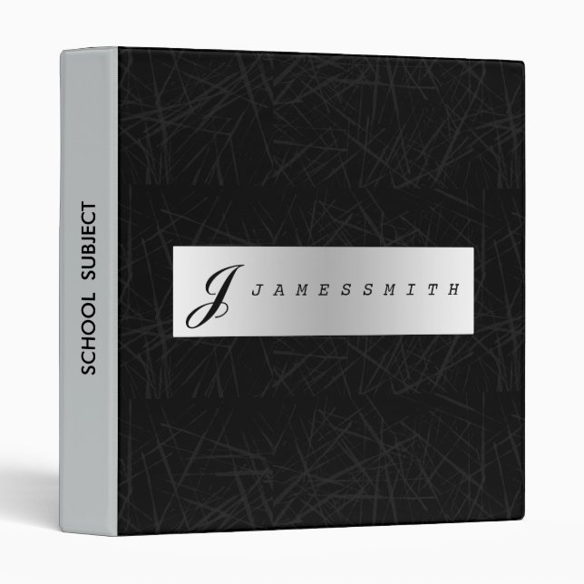 Black and Grey Badge Personalized Monogram 3 Ring Binder (Front/Spine)