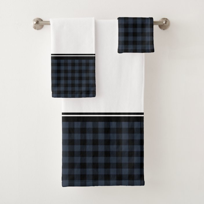 Black and Grey Buffalo Plaid Bath Towel Set