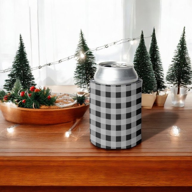 Black and Grey Buffalo Plaid  Can Cooler (Creator Uploaded)