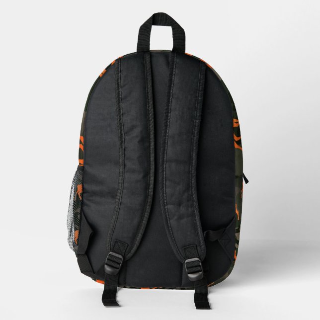 Black And Grey Camo With Orange Deer Printed Backpack