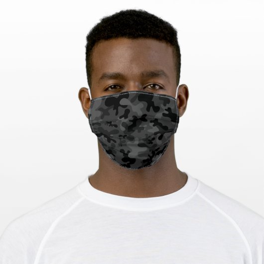 Black and grey camouflage pattern adult cloth face mask (Worn)