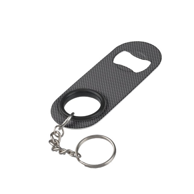 Black and Grey Carbon Fiber Polymer Keychain Bottle Opener (Back Angled)