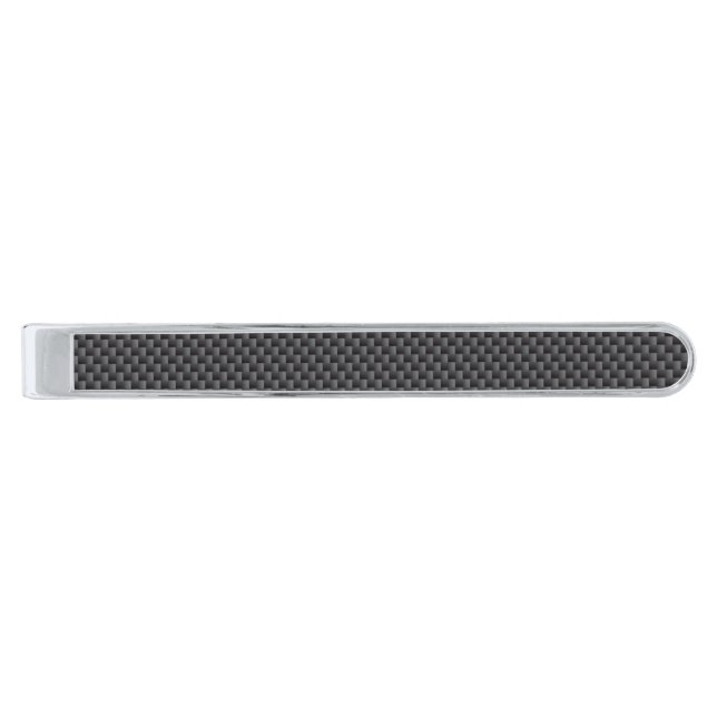 Black and Grey Carbon Fiber Polymer Silver Finish Tie Clip (Front)