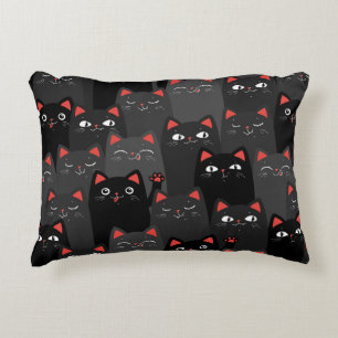 Black and grey Cats. Cartoon seamless pattern. Vin Accent Pillow