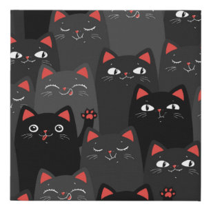Black and grey Cats. Cartoon seamless pattern. Vin Faux Canvas Print