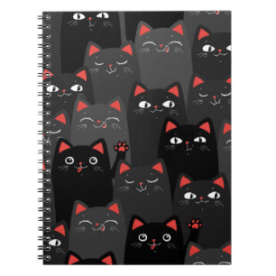 Black and grey Cats. Cartoon seamless pattern. Vin Notebook