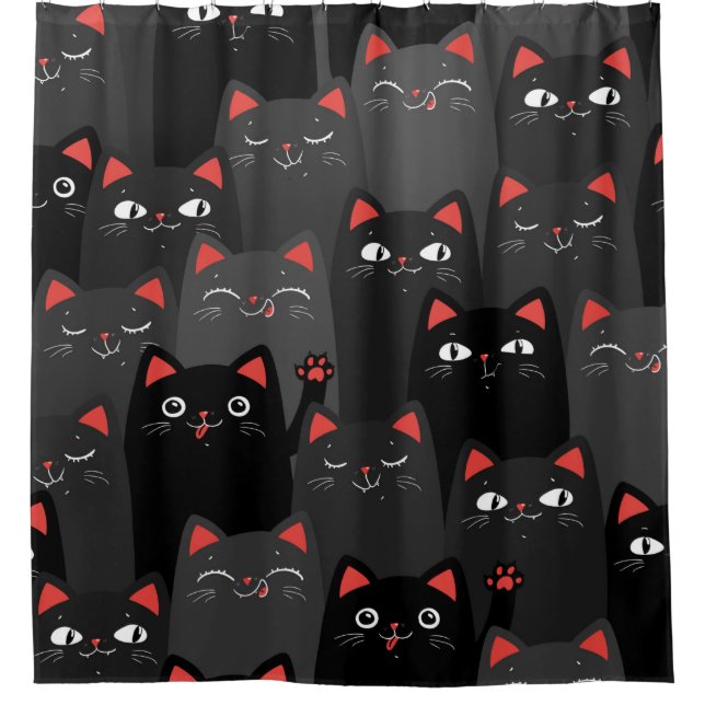Black and grey Cats. Cartoon seamless pattern. Vin Shower Curtain (Front)