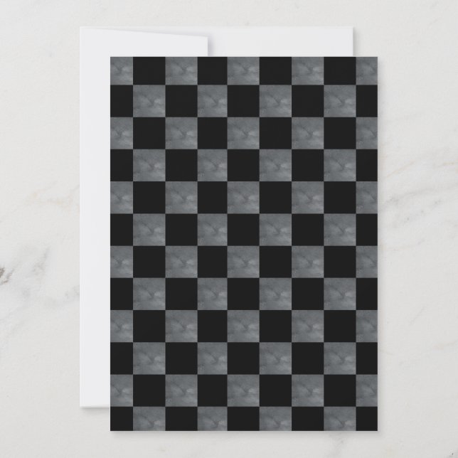 Black and Grey Checkered Birthday Party Invitation (Back)
