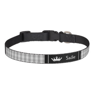 Black And Grey Crown With Gingham Pattern Pet Collar