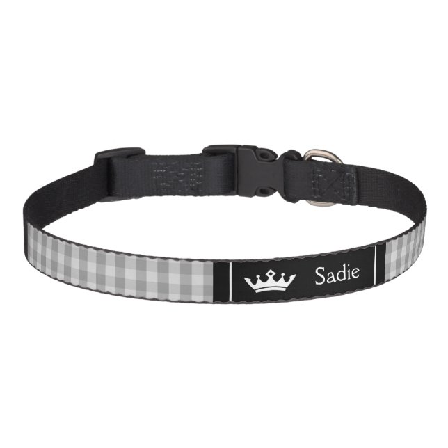 Black And Grey Crown With Gingham Pattern Pet Collar (Front)