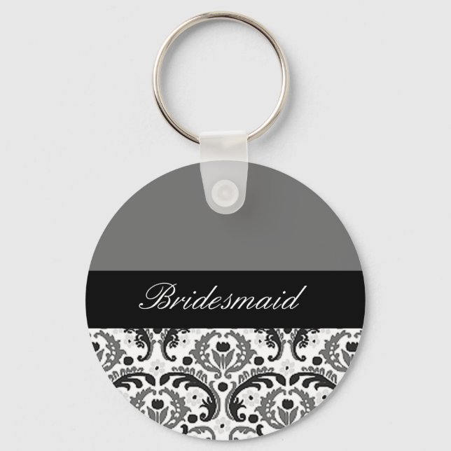 black and grey damask bridesmaid keychain (Front)