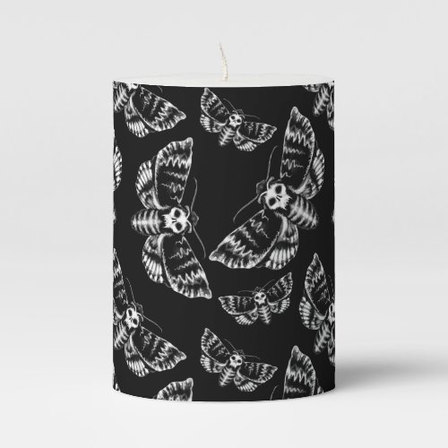 Black and Grey Deaths Head Hawk Moth Gothic Skull Pillar Candle