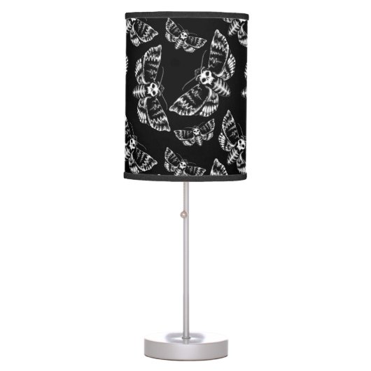 Black and Grey Deaths Head Hawk Moth Gothic Skull Table Lamp (Front)