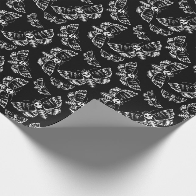 Black and Grey Deaths Head Hawk Moth Skull Gothic Wrapping Paper (Corner)