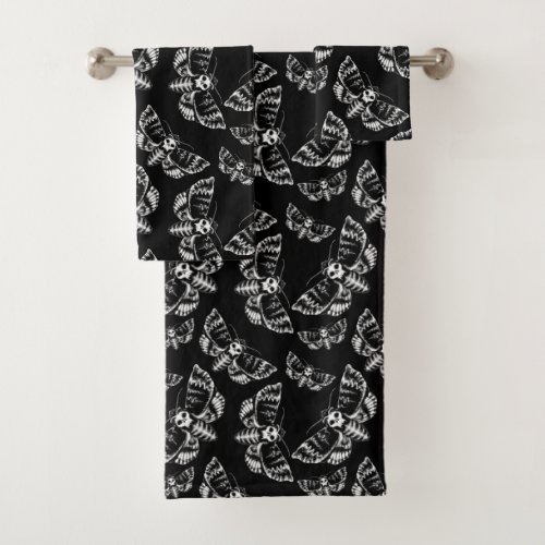 Black and Grey Deaths Head Hawk Moth Skull Pattern Bath Towel Set