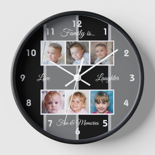 Black and grey family photos clock