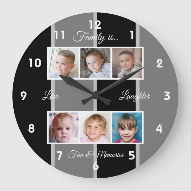 Black and grey family photos large clock (Front)