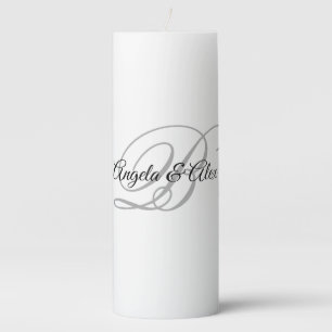 Black and Grey Fancy Calligraphy Script Monogram Pillar Candle