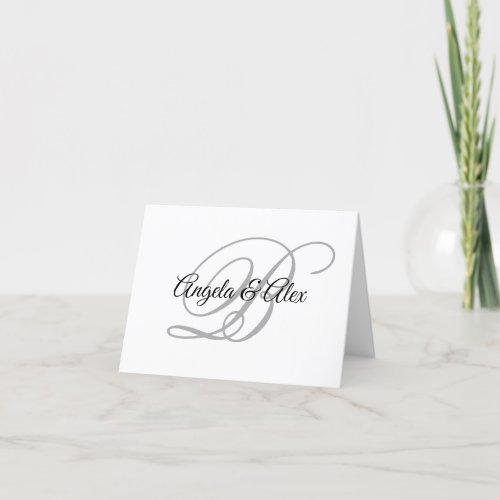 Black and Grey Fancy Calligraphy Script Monogram Thank You Card