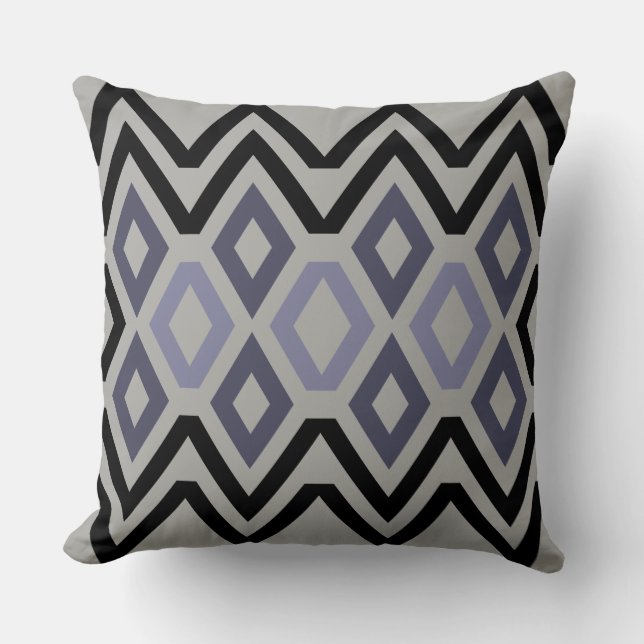 Black And Grey Geometric Throw Pillow (Front)