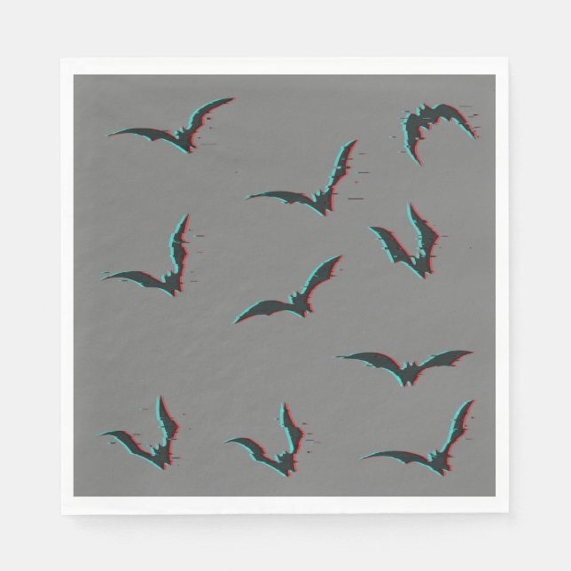 Black and Grey Glitchy Halloween Bats Napkins (Front)